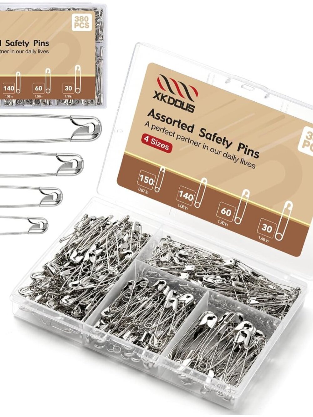 380 Pack Safety Pins Assorted Sizes, Heavy Duty Pins for Clothes